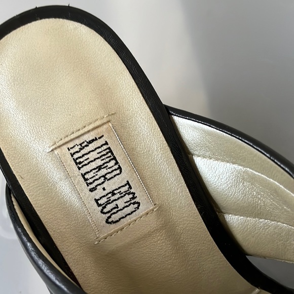 Vintage Alter Ego Black Leather Chunky Heel Open Toe Y2K Slip On Sandal Heels - Picture 2 of 7